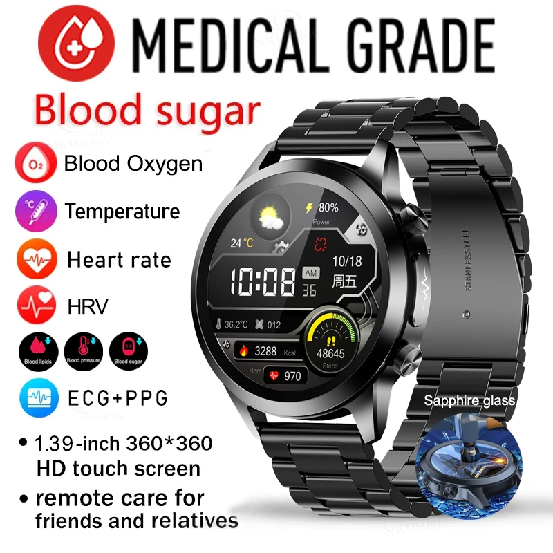 Safiir Klaas Smartwatch EKG, Vere Suhkru-Vere Lipiidide vererõhk Tervise Temperatuuri Seire Laser Ravi Smart Kellad