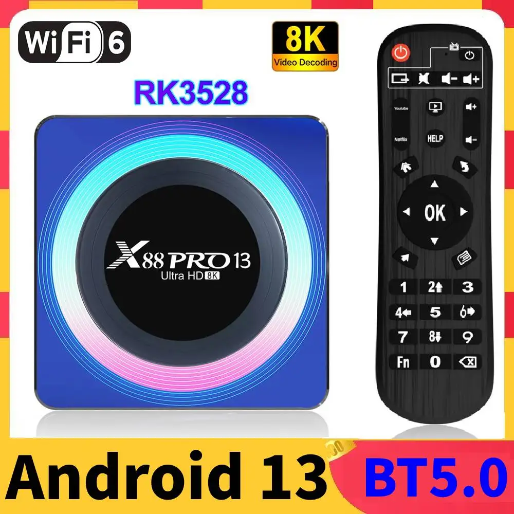 2023 UUS TV Box Android 13.0 Media Player RK3528 Quad-Core Cortex-A53 8K Video Wifi6 BT5.0 X88 Pro 13 Android 13 Digiboksi