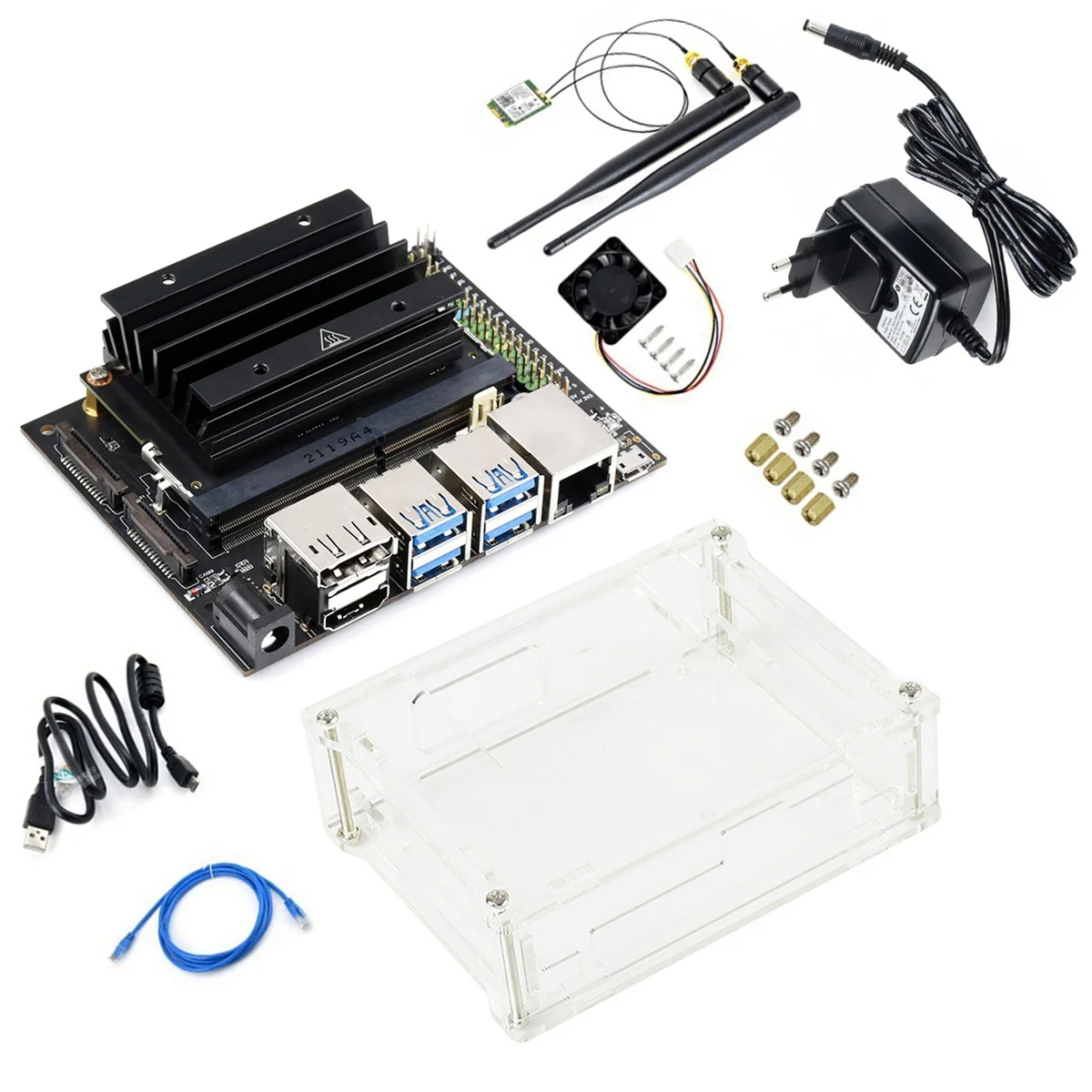 Eest Jetson Nano 4GB Areng+Moodul+Heatsink+Case+Ventilaator+Võrgu Kaart+RJ45 võrgukaabli+USB Kaabel+toiteplokk,EU Pistik